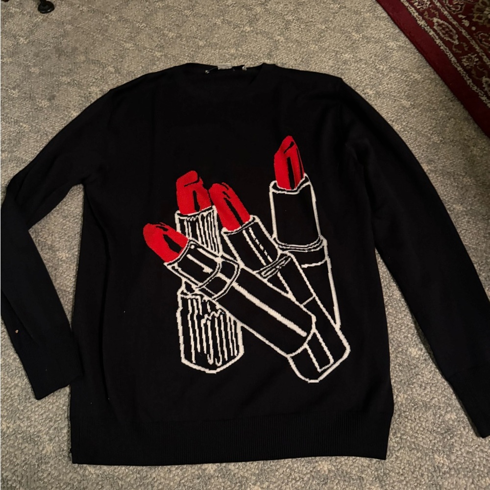 Stella McCartney Black Sweater with Red Lipstick Design